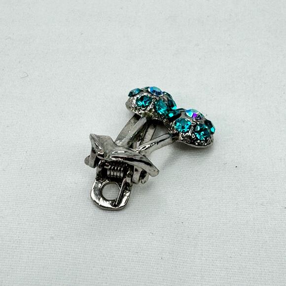 Vintage Silver Tone and Blue Rhinestone Crystal Cherries Hairclip Clip Barrette - Picture 3 of 6